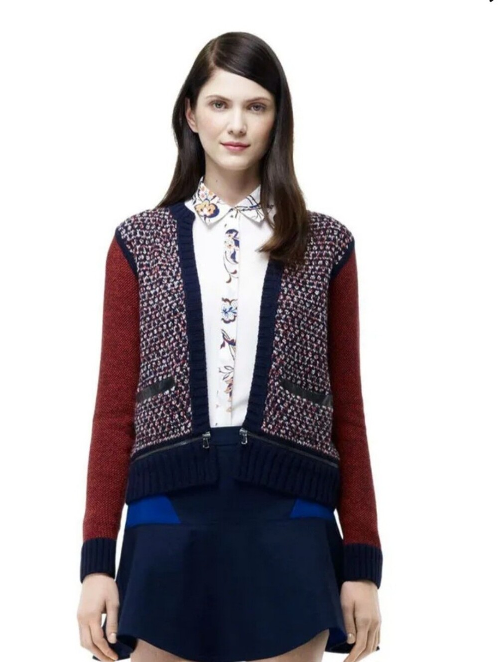 Club Monaco Wmn's Multicolor Patterned Cardigan With Faux Zipper Size XS